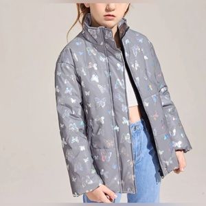 Girls | Reflective | Butterfly Print | Metallic | Puffer Coat
